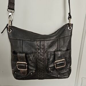 Tignanello Gun Metal Gray Leather Crossbody/ Shoulder Bag
